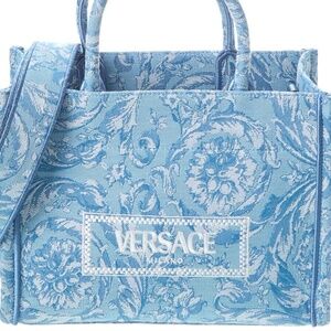 Versace Barocco Athena Canvas Tote Bag Crossbody Blue Gold